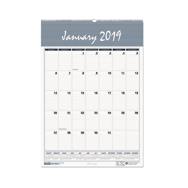 HOD333 House of Doolittle Recycled Bar Harbor Wirebound Monthly Wall Calendar, 15 1/2 x 22, 2019
