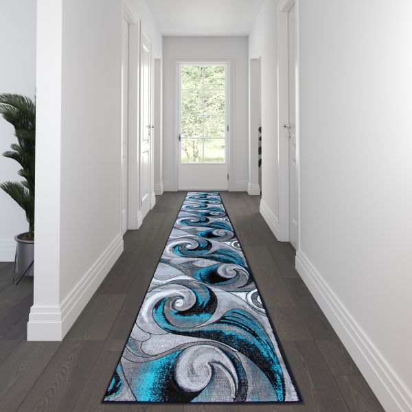 Tellus Collection 3' x 15' Olefin Turquoise Ocean Waves Pattern Area ...