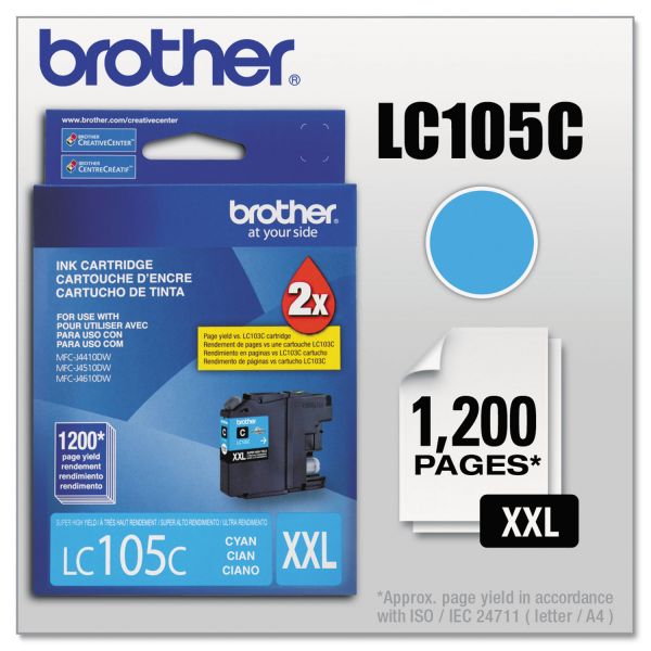 BRTLC105C Brother LC105C Innobella Super High-Yield Ink, Cyan