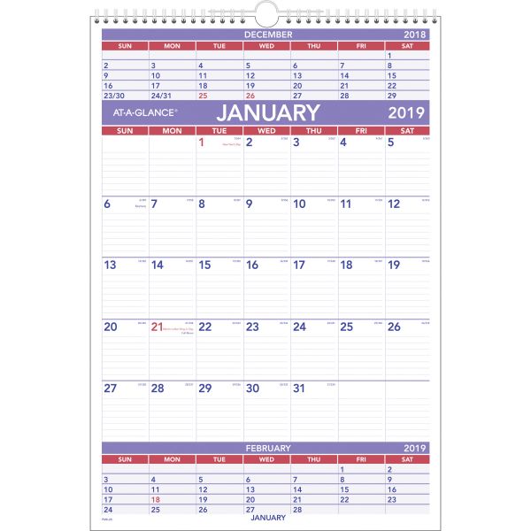 AAGPM628 AT-A-GLANCE Three-Month Wall Calendar, 15 1/2 x 22 3/4, 2019