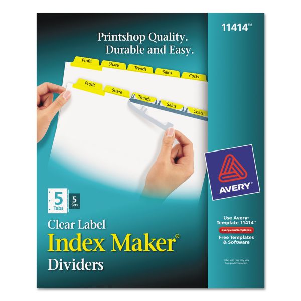 AVE11414 Avery Print & Apply Clear Label Dividers w/Color Tabs, 5-Tab, Letter, 5 Sets