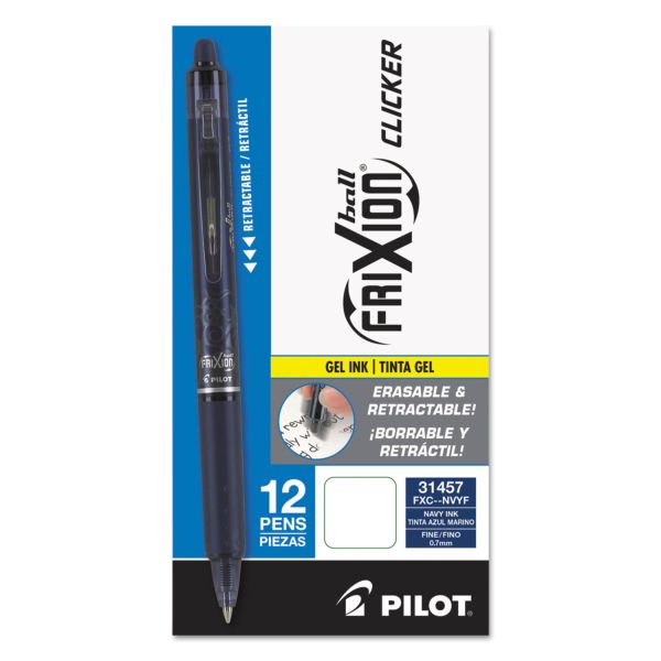 PIL31457 Pilot FriXion Clicker Erasable Gel Ink Retractable Pen, Navy Ink, .7mm, Dozen