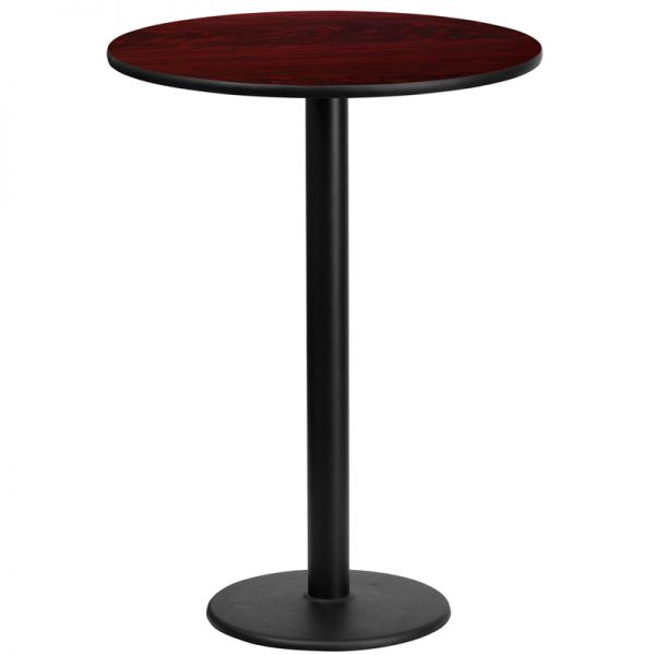 FHFXURD24MAHTBTR18BGG Flash Furniture 24'' Round Mahogany Laminate Table Top with 18'' Round Bar Height Table Base