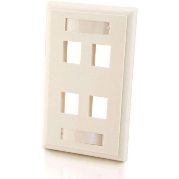 SYNX1772737 C2G 4-Port Single Gang Multimedia Keystone Wall Plate - White