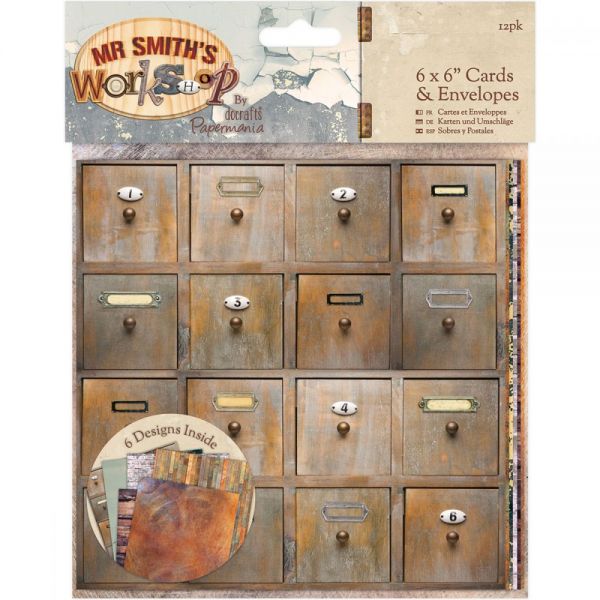 NOTM334399 Papermania Mr. Smith's Workshop Cards W/Envelopes 6"X6" 12pk