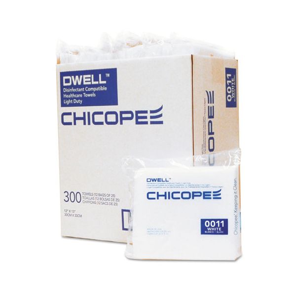CHI0011 Dwell Healthcare Towels, White, Polyester, 12 x 13, 300/Carton