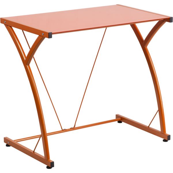 FHFNANWKSD02ORGG Flash Furniture Contemporary Tempered Orange Glass Computer Desk with Matching Frame