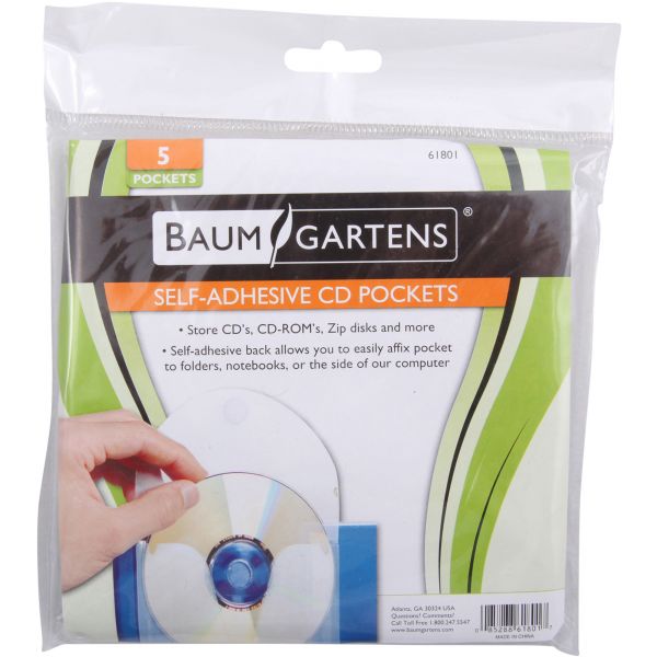 BAU61801 Baumgartens CD Pocket, Clear/White, 5/Pack