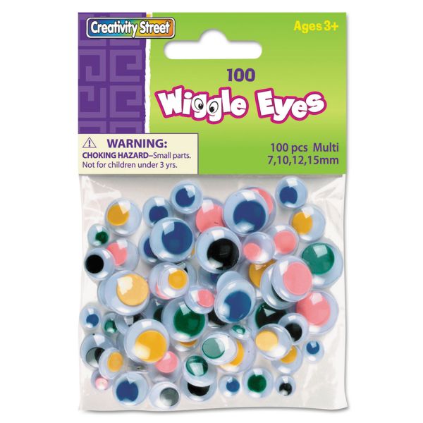 CKC344601 Creativity Street Wiggle Eyes Assortment, Assorted Sizes, Assorted Colors, 100/Pack