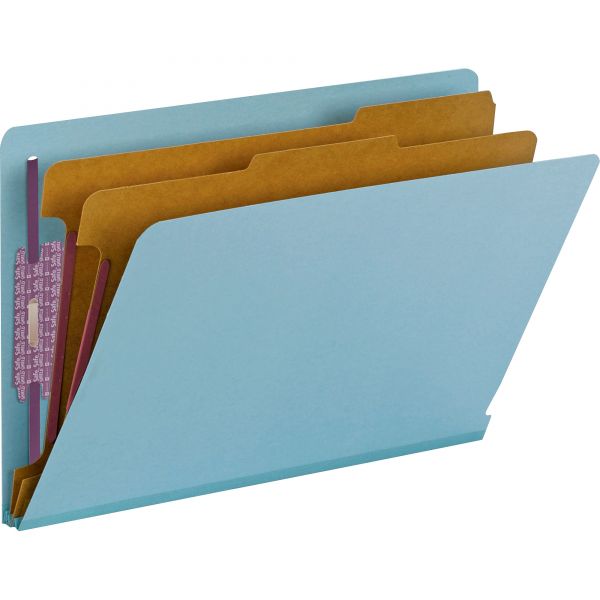 SMD29781 Smead Pressboard End Tab Classification Folders, Legal, Six-Section, Blue, 10/Box
