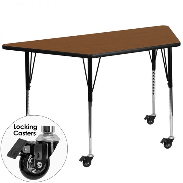FHFXUA3060TRAPOAKHACASGG Flash Furniture Mobile Height Adjustable Trapezoid Activity Table