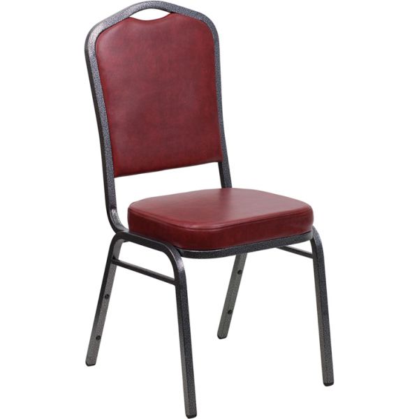 FHFFDC01SILVERVEINBURGVYGG Flash Furniture HERCULES Series Crown Back Stacking Banquet Chair with Burgundy Vinyl and 2.5'' Thick Seat - Silver Vein Frame
