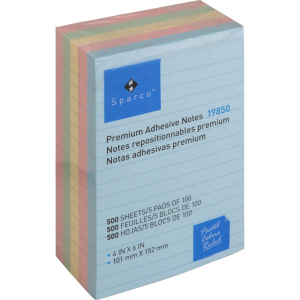 SPR19850 Sparco Ruled/Lined Adhesive Note Pads
