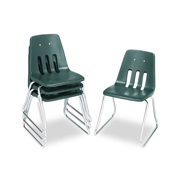 VIR961875 Virco 9600 Classic Series Classroom Chairs, 18" Seat Height, Forest Green/Chrome, 4/CT