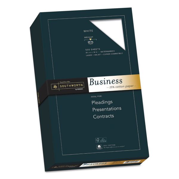 SOU403E Southworth 25% Cotton Business Paper, 20lb, 95 Bright, 8 1/2 x 14, 500 Sheets