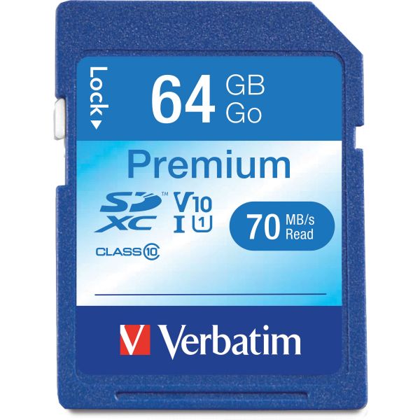 VER44024 Verbatim 64GB Premium SDXC Memory Card, UHS-I V10 U1 Class 10