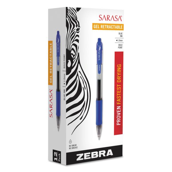 ZEB46620 Zebra Sarasa Retractable Gel Pen, Blue Ink, Bold, Dozen
