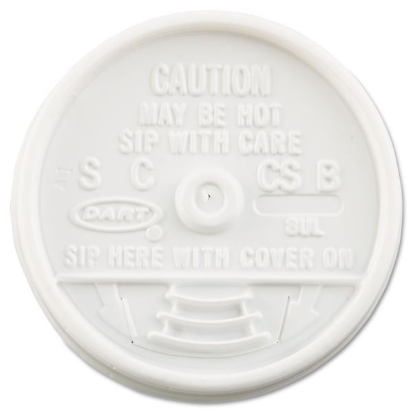 DCC8UL Dart Sip Thru Lids, Fits 6-10oz Cups, White, 1000/Carton