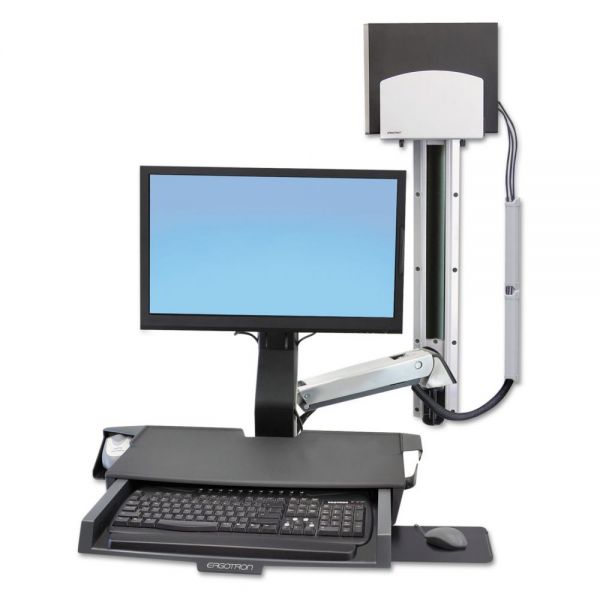 ERG45270026 Ergotron StyleView Sit-Stand Combo w/Medium Silver CPU Holder/Worksurface, Aluminum/Black