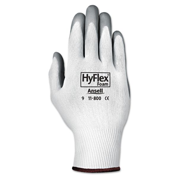 ANS118008 AnsellPro HyFlex Foam Gloves, White/Gray, Size 8, 12 Pairs