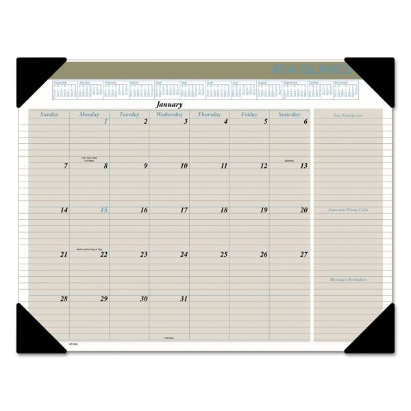 AAGHT1500 AT-A-GLANCE Executive Monthly Desk Pad Calendar, 22 x 17, Buff, 2019