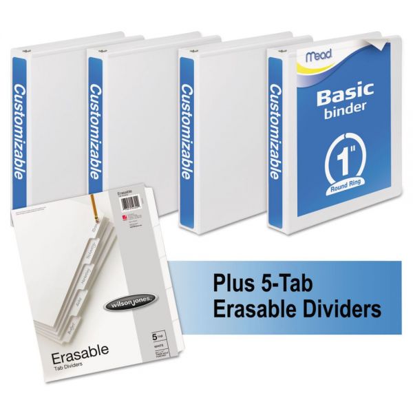 MEA66314WU Mead Economy Round-Ring View Binder Plus Pack, 1" Cap, White, 4/Pack