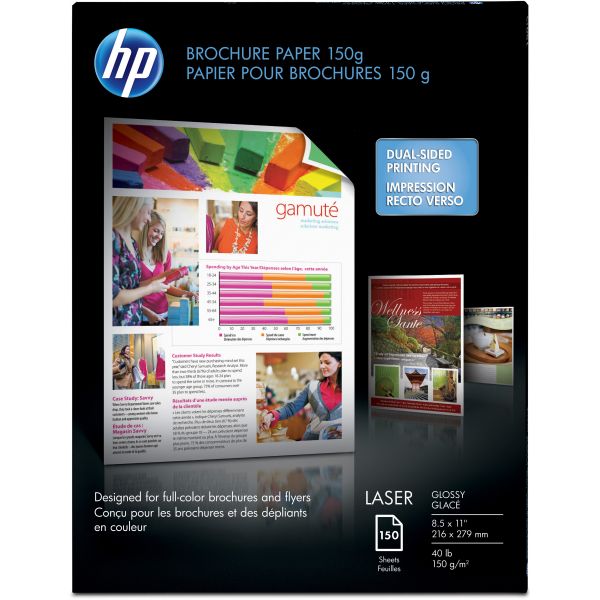 HEWQ6611A HP Color Laser Brochure Paper, 97 Brightness, 40lb, 8-1/2 x 11, White, 150 Shts/Pk