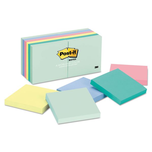 MMM654AST Post-it Notes Original Pads in Marseille Colors, 3 x 3, 100-Sheet, 12/Pack