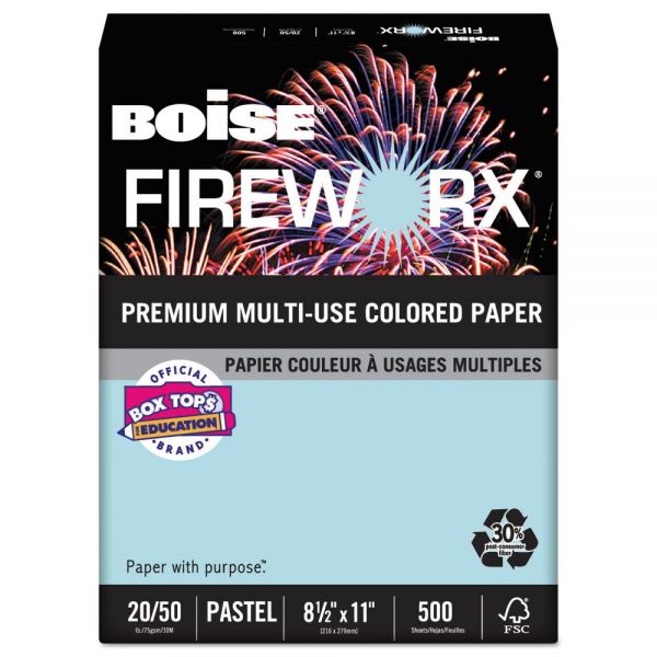 CASMP2201BE Boise FIREWORX Colored Paper, 20lb, 8-1/2 x 11, Bottle Rocket Blue, 500 Sheets/Ream