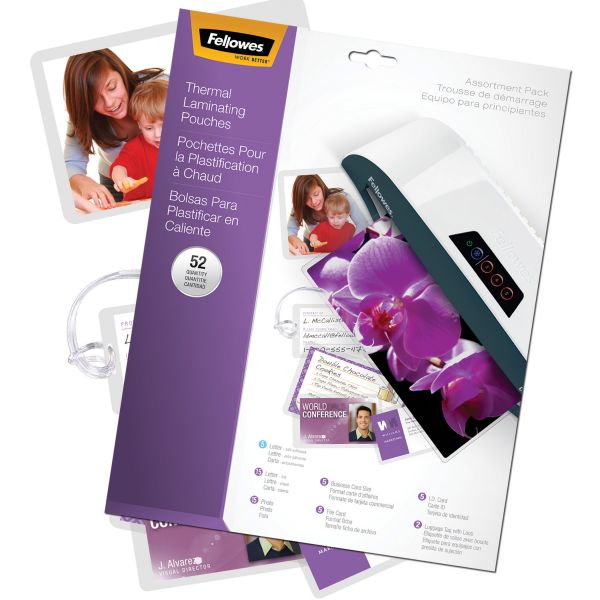 FEL5208401 Fellowes Assorted Sizes Laminating Pouches