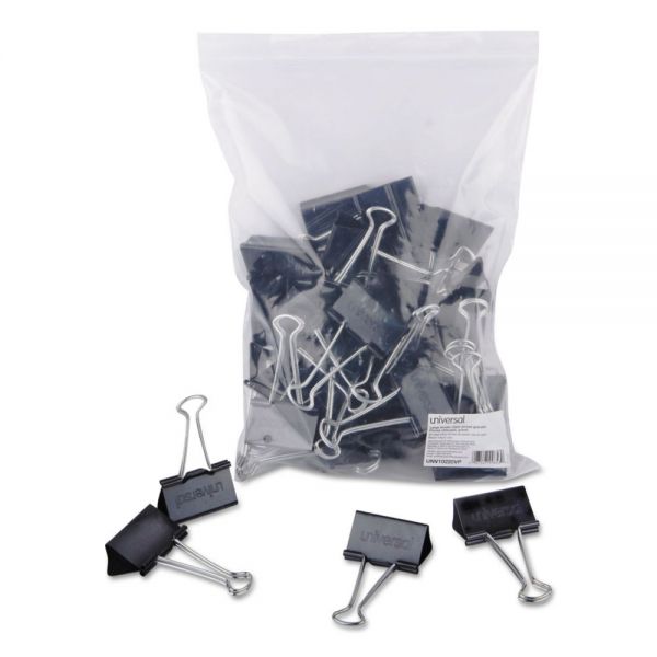 UNV10220VP Universal Large Binder Clips, Zip-Seal Bag, 1" Capacity, 2" Wide, Black, 36/Bag