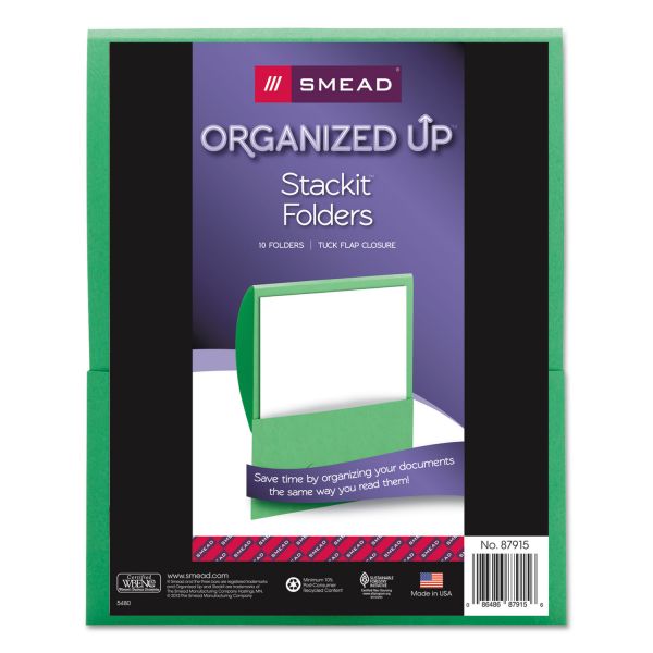 SMD87915 Smead Organized Up Stackit Folder, Textured Stock, 11 x 8 1/2, Green, 10/Pack