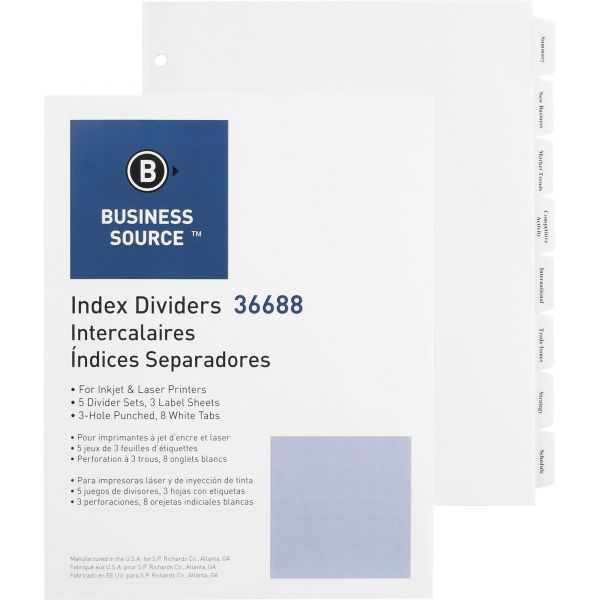 BSN36688 Business Source Index 8-Tab Dividers With Labels