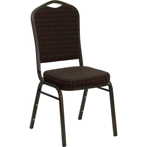 FHFNGC01BROWNGVGG Flash Furniture HERCULES Series Crown Back Stacking Banquet Chair with Brown Patterned Fabric and 2.5'' Thick Seat - Gold Vein Frame