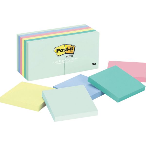 MMM654AST Post-it Notes Original Pads in Marseille Colors, 3 x 3, 100-Sheet, 12/Pack
