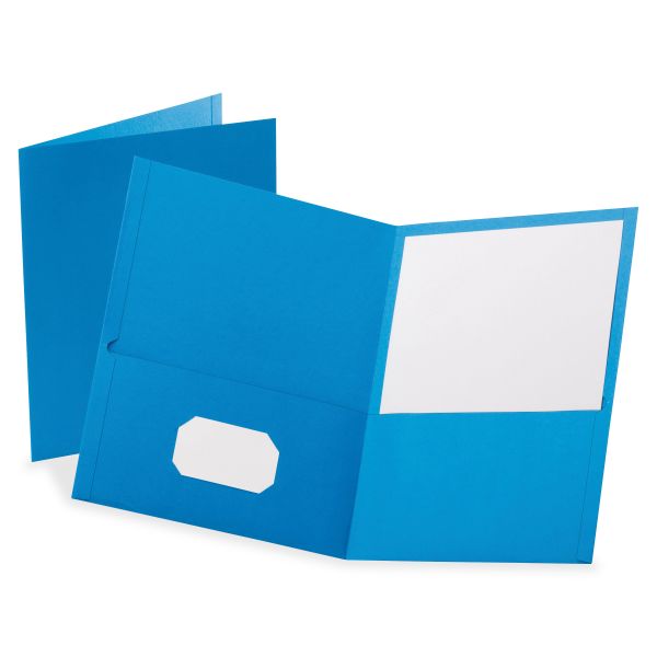 OXF57571 Oxford Leatherette Two Pocket Portfolio, 8 1/2" x 11", Light Blue, 10/PK