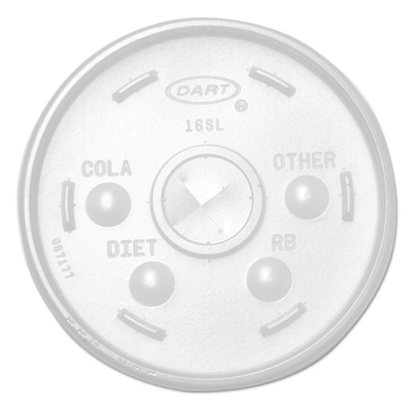 DCC16SL Dart Plastic Lids, for 16oz Hot/Cold Foam Cups, Straw-Slot Lid, White, 1000/Carton