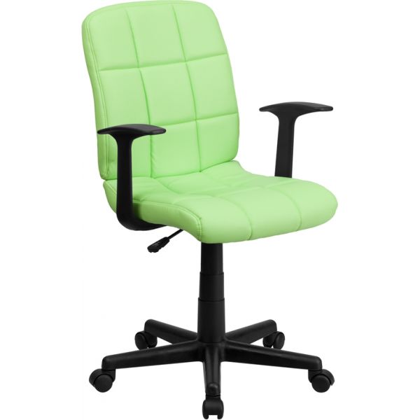 FHFGO16911GREENAGG Flash Furniture Mid-Back Quilted Vinyl Task Chair with Nylon Arms