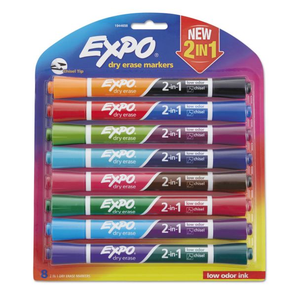 SAN1944658 EXPO 2-in-1 Dry Erase Markers, 16 Assorted Colors, Medium, 8/Pack