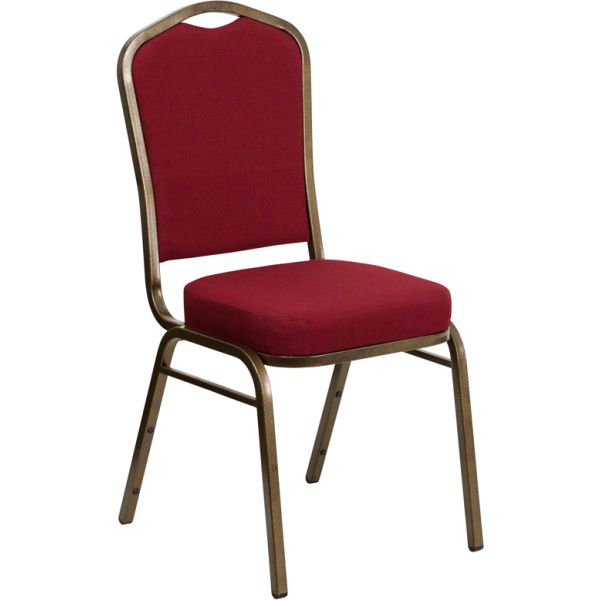 FHFFDC01GOLDVEIN3169GG Flash Furniture HERCULES Series Crown Back Stacking Banquet Chair with Burgundy Fabric and 2.5'' Thick Seat - Gold Vein Frame