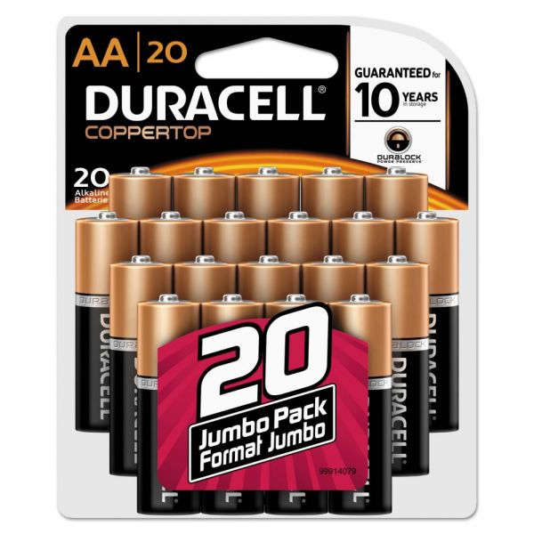 DURMN1500B20Z Duracell CopperTop Alkaline Batteries, AA, 20/PK