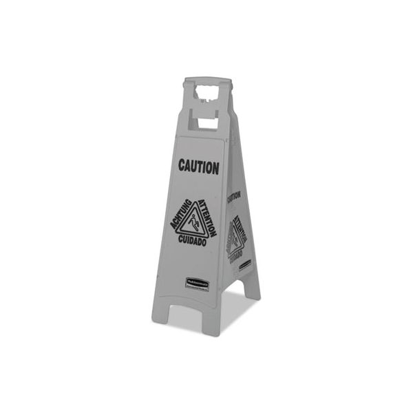 RCP1867510CT Rubbermaid Commercial Executive 4-Sided Multi-Lingual Caution Sign, Gray, 11 9/10 x 38, 6/Carton