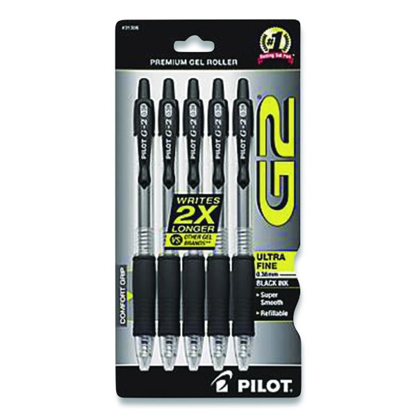 Quick Dry Gel Pen, Retractable, Extra-Fine 0.38 mm, Black Ink, Black Barrel, 5/Pack Quick Dry Gel Pen, Retractable, Extra-Fine 0.38 mm, Black Ink, Black Barrel, 5/Pack
