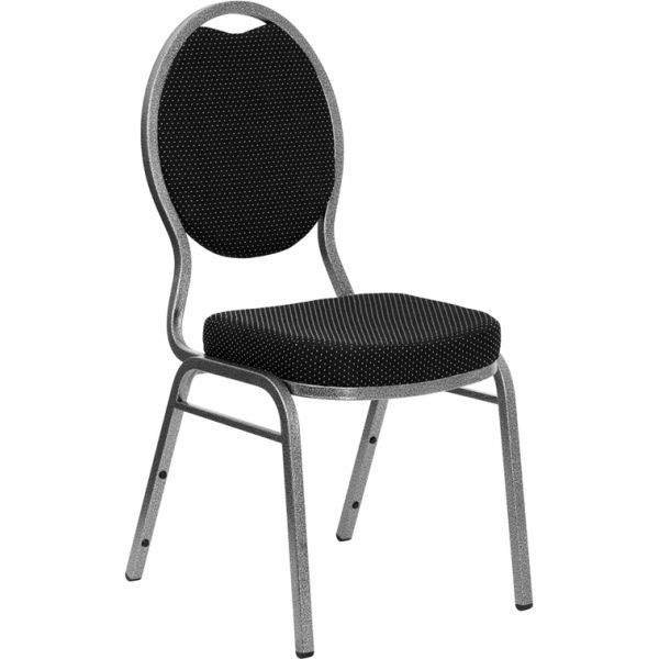 FHFFDC04SILVERVEINS076GG Flash Furniture HERCULES Series Teardrop Back Stacking Banquet Chair with Black Patterned Fabric and 2.5'' Thick Seat - Silver Vein Frame