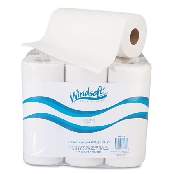 WIN2420 Windsoft Paper Towel Roll, 11 x 8 4/5, 2-Ply, White, 72 Sheets/Roll, 6 Rolls/Pack