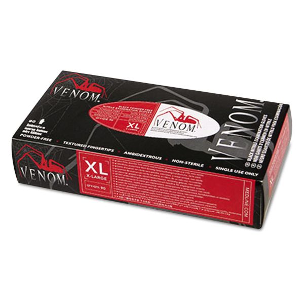 MIIMG6114 Medline Venom Nitrile Exam Gloves, X-Large, Black, Powder-Free, 90/Box
