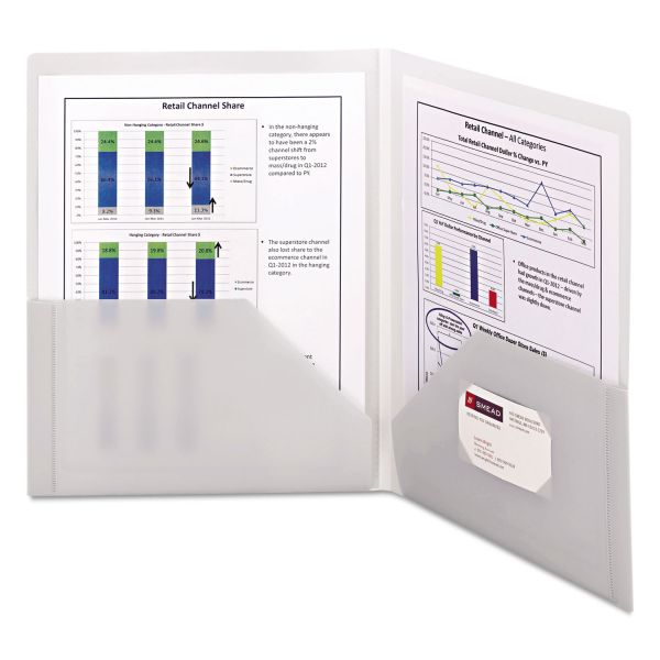 SMD87706 Smead Frame View Poly Two-Pocket Folder, 11 x 8 1/2, Clear/Oyster, 5/Pack