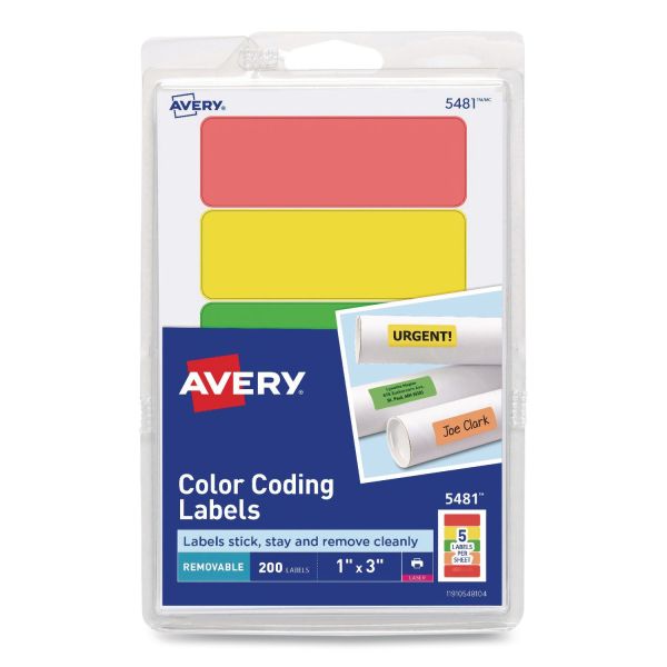 Avery Color Coding Labels, 1 x 3, Assorted Colors, 5/Sheet, 40 Sheets