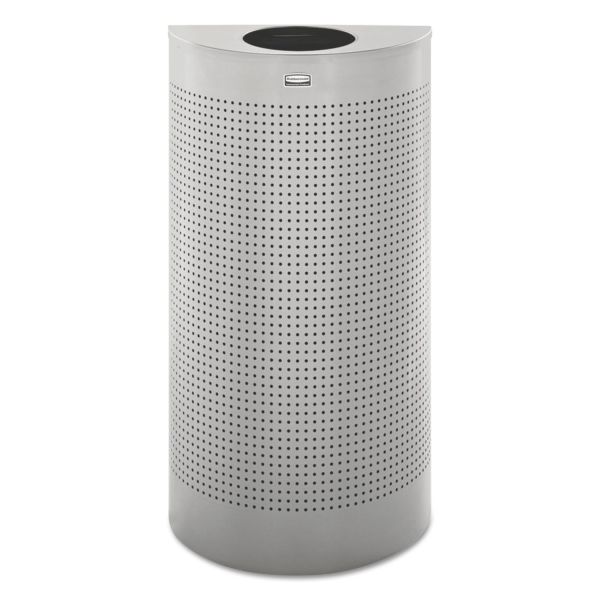 RCPSH12EPLSM Rubbermaid Commercial Designer Line Silhouettes Receptacle, Half-Round, Steel, 12 gal, Silver Metallic
