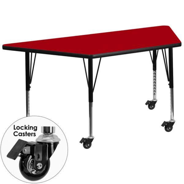 FHFXUA3060TRAPREDTPCASGG Flash Furniture Mobile Height Adjustable Trapezoid Activity Table